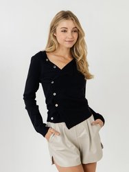 Knit Cardigan with Cross Over Buttons - Black