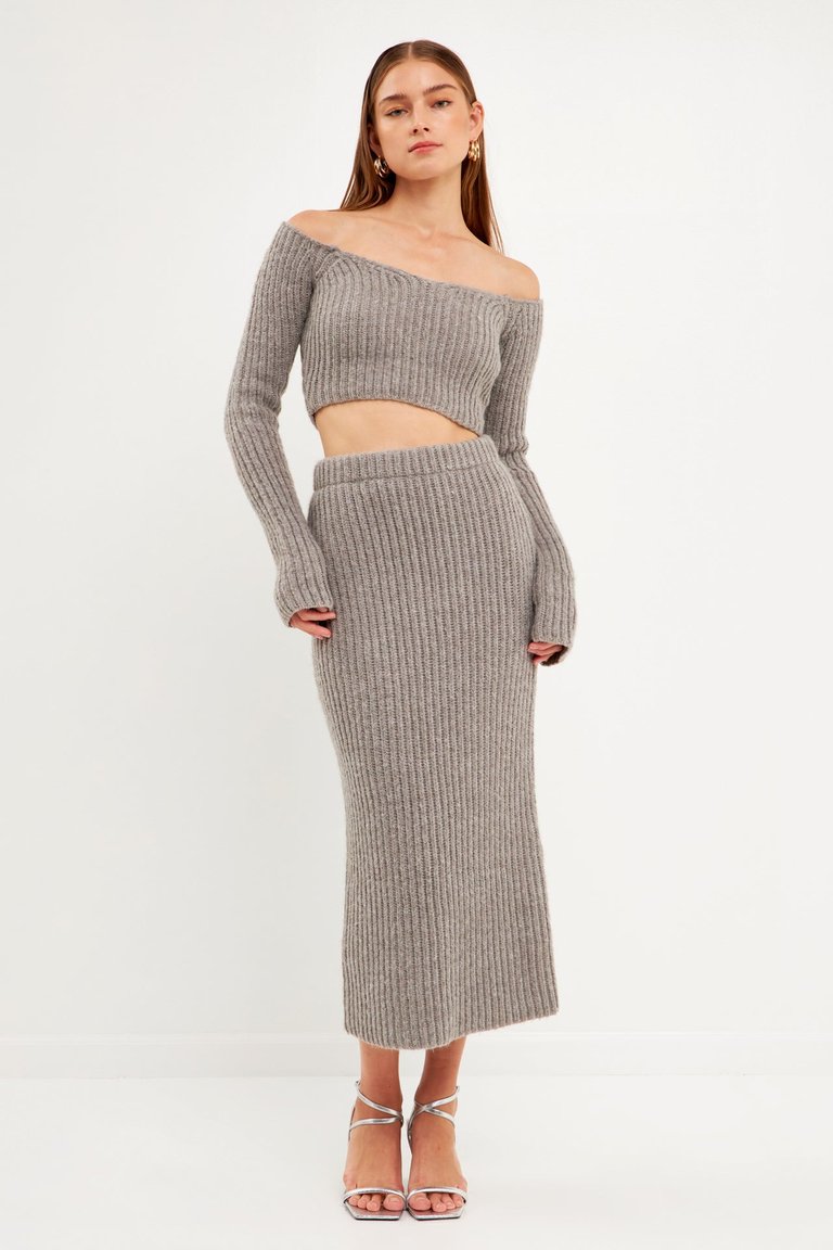 Knit Midi Skirt - Grey