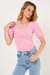 Knit Square Neck Puff Top - Pink