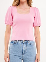 Knit Square Neck Puff Top