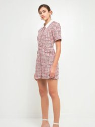 Multi Tweed Collared Short Sleeve Dress