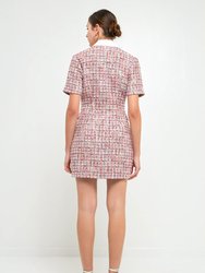 Multi Tweed Collared Short Sleeve Dress