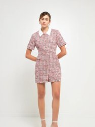 Multi Tweed Collared Short Sleeve Dress