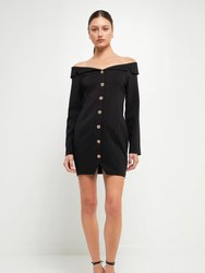 Off-The-Shoulder Blazer Dress - Black