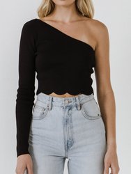 One Shoulder Top with Scalloped Hem