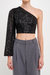 One Sleeve Asymmetrical Sequins Crop Top