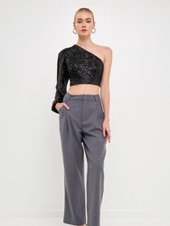 One Sleeve Asymmetrical Sequins Crop Top