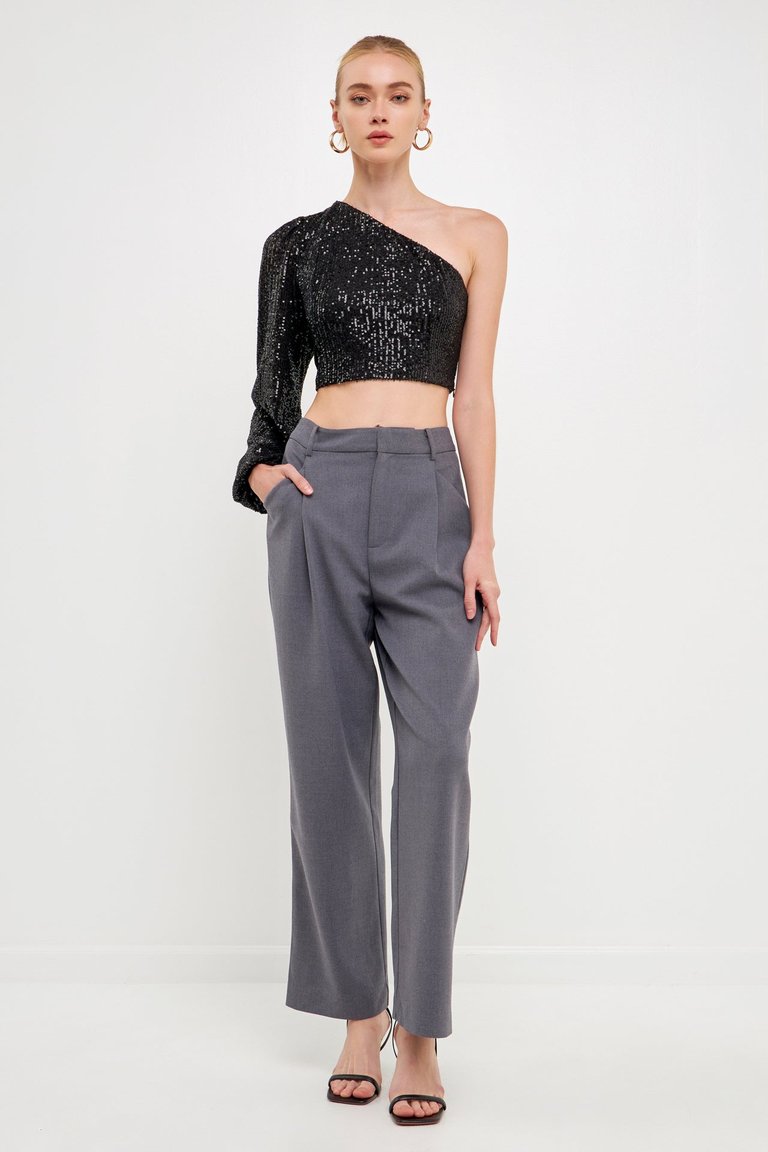 One Sleeve Asymmetrical Sequins Crop Top