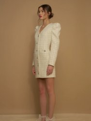 Premium Long-Sleeve Tweed Mini Dress - Ivory
