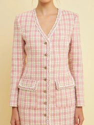 Premium Long Sleeve Tweed Mini Dress - Pink Multi