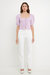 Puff Short Sleeve Button Front Sweater Top - Lilac