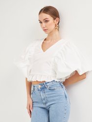 Puff Sleeve Detail Top - White