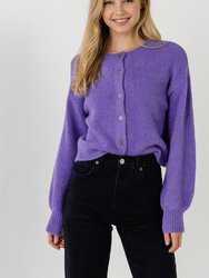 Puff Sleeve Knit Cardigan - Purple
