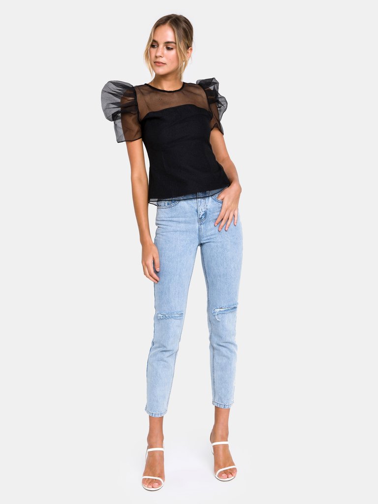 Puffed Sleeve Organza Top