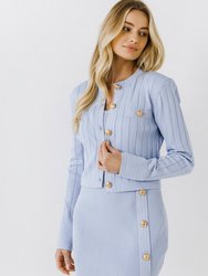 Ribbed Knit Cardigan - Powder Blue