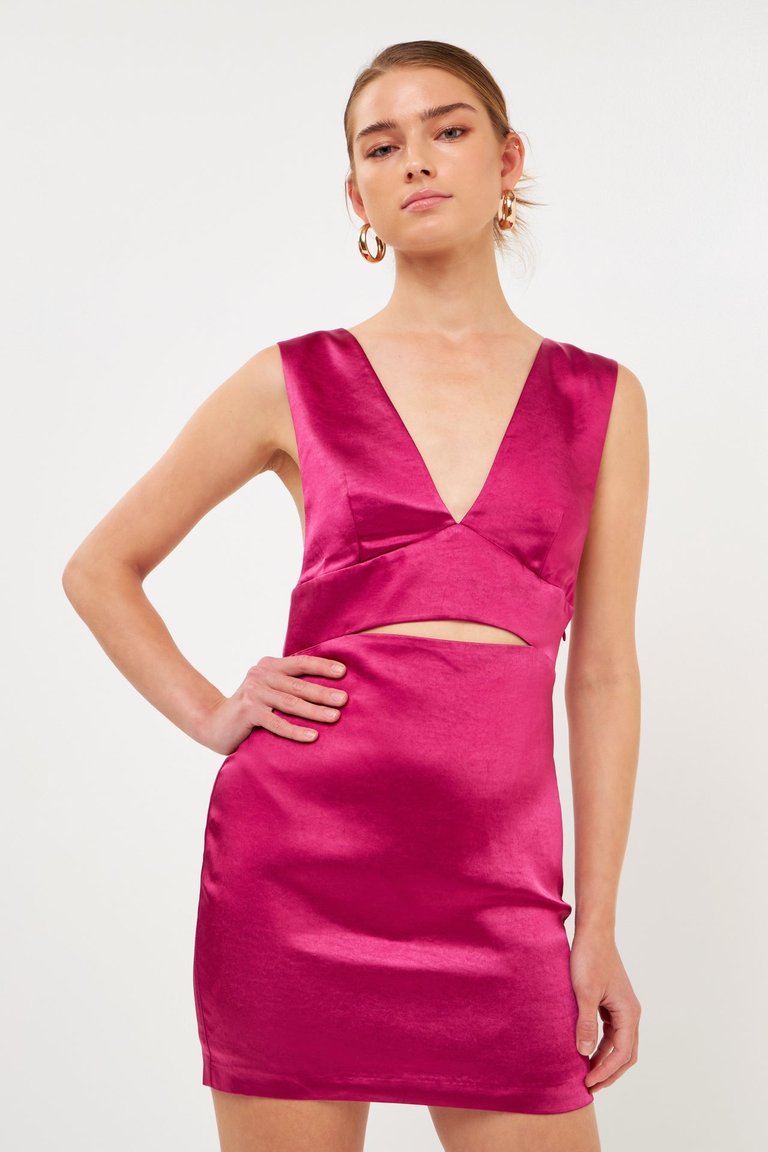 Satin Cut-Out Mini Dress - Fuchsia