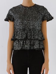 Sequins Baby Doll Top with Mesh