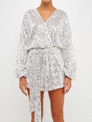Sequins Wrapped Romper With Belt