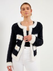 Shank Button With Color Block Cardigan - Black/White