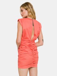 Shoulder Padded Pleated Dress