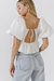 Square Neck Puff Sleeve Jacquard Top - White