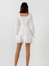 Square Neckline Lace Trim Dress