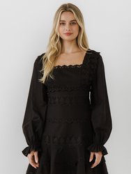 Square Neckline Lace Trim Dress