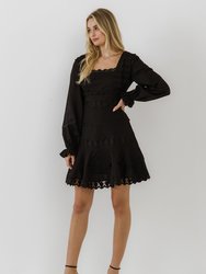 Square Neckline Lace Trim Dress