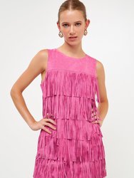 Suede Fringe Sleeveless Mini Dress - Pink