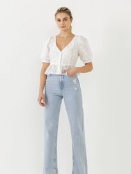 Texture Detail Button Down Top - White