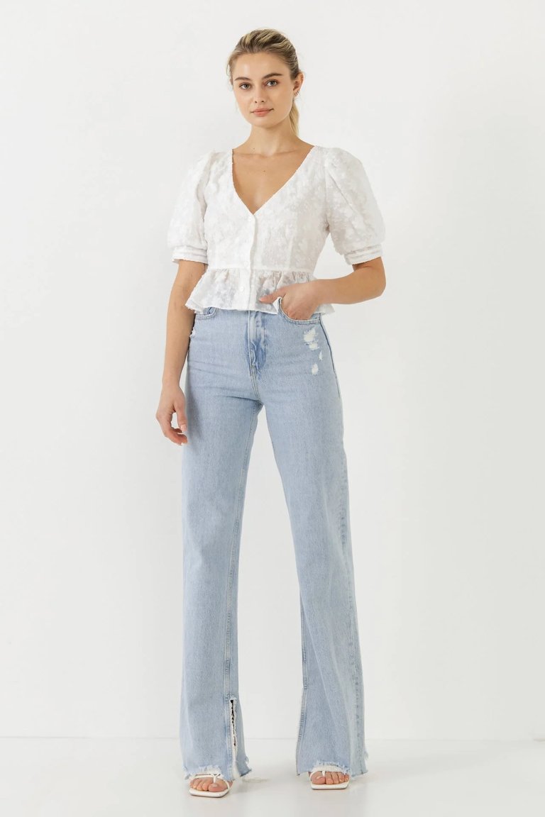 Texture Detail Button Down Top - White