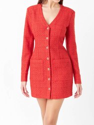 Textured Button Down Dress - Red