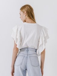 Textured Ruffle Sleeve T-Shirt