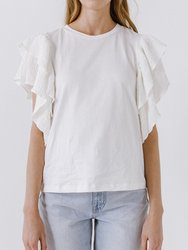 Textured Ruffle Sleeve T-Shirt