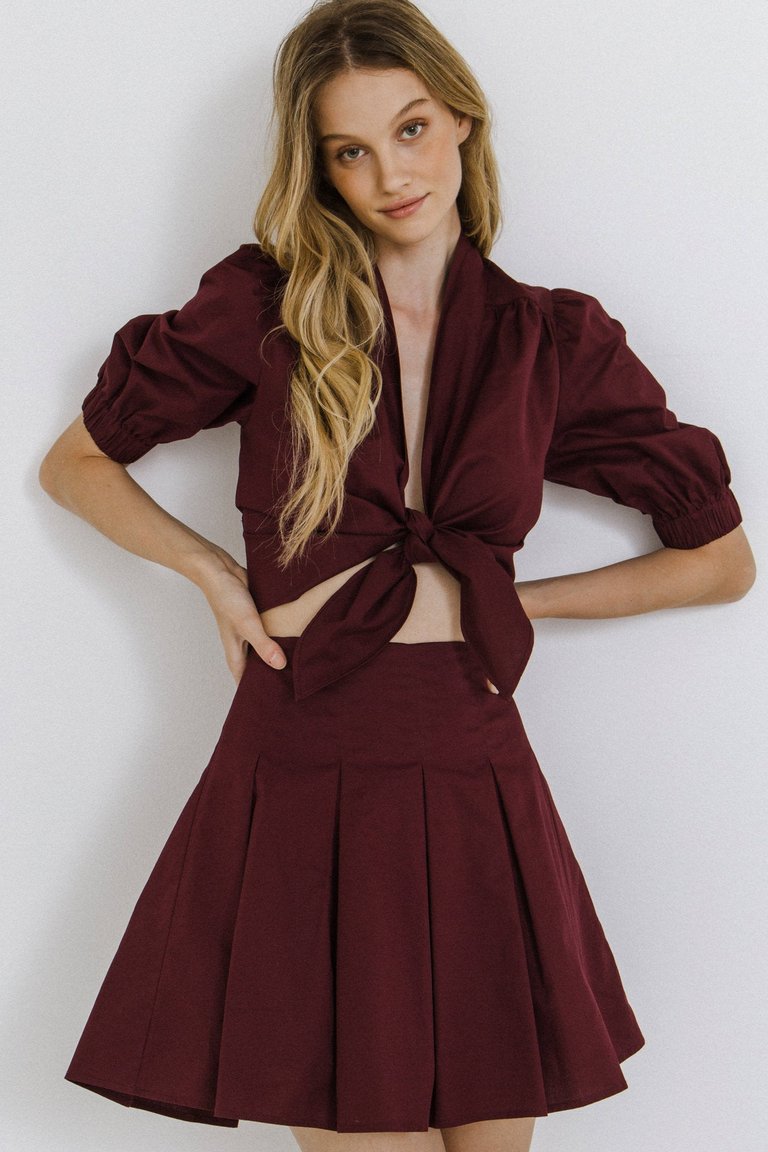 Tied Front Cropped Top - Burgundy