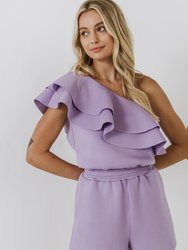 Tiered Layer One Shoulder Romper - Lilac