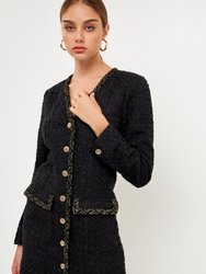 Trim Detail Tweed Dress - Black