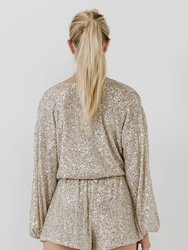 Wrap Belted Sequins Romper