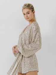 Wrap Belted Sequins Romper