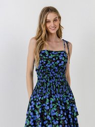 Blueberry Print Mini Dress - Black