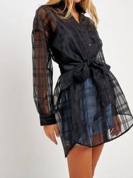 Checked Organza Tie Blouse