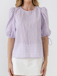 Checked Sheer Puff Sleeve Blouse