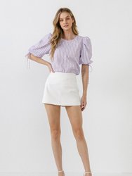 Checked Sheer Puff Sleeve Blouse - Lilac