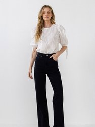 Checked Sheer Puff Sleeve Blouse