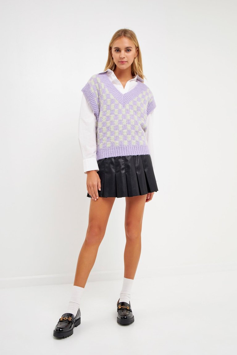 Checker Knit Vest - Lilac Multi