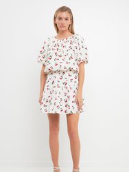 Cherry Print Mini Skirt - White