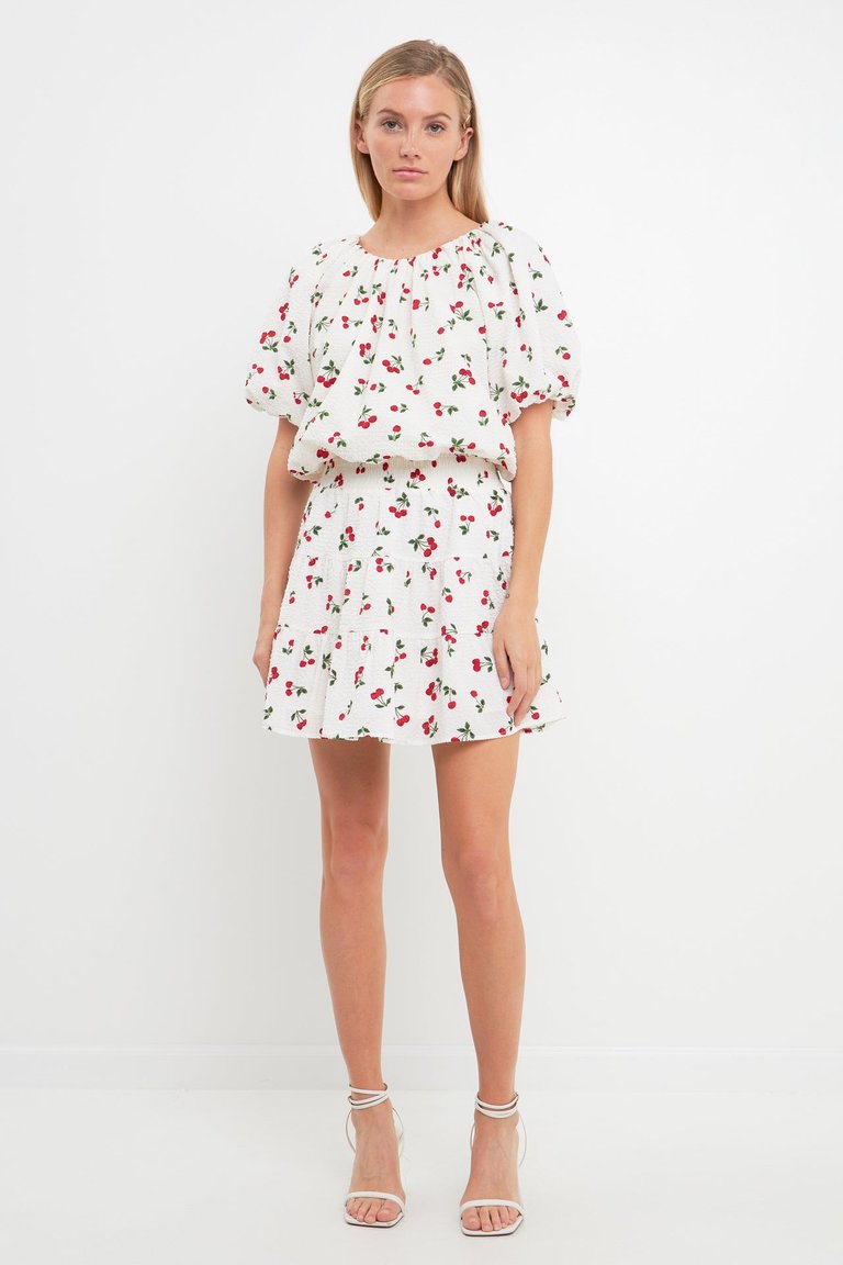 Cherry Print Mini Skirt - White