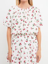 Cherry Print Voluminous Top