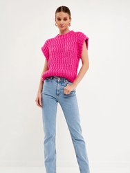 Chunky Knit Sweater Vest - Fuchsia