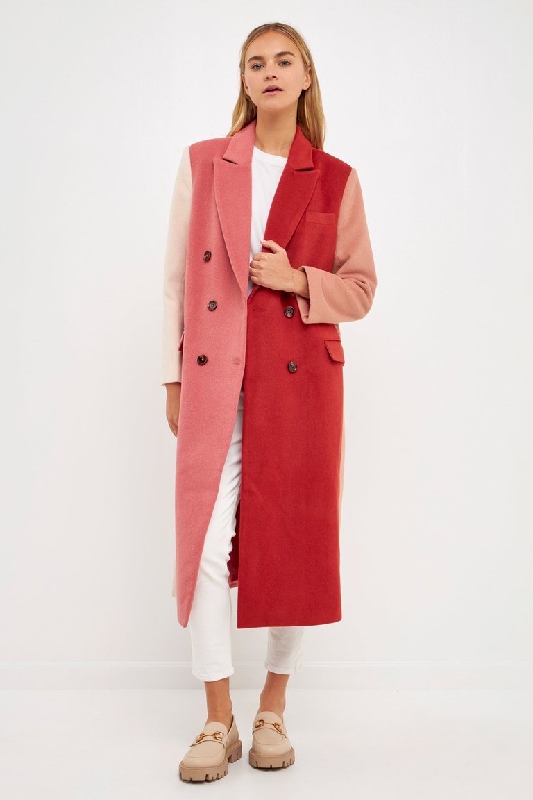Color Block Trench Coat - Pink Multi